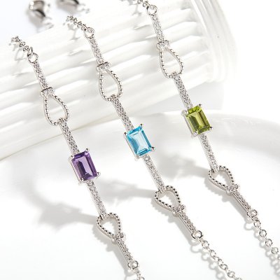 Colorful Gemstone Jewelry S925 Sterling Silver Inlaid With Natural Multi-Colored Square Gemstones Colorful Gemstone Jewelry S925 Sterling Silver Inlaid With Natural Multi-Colored Square Gemstones